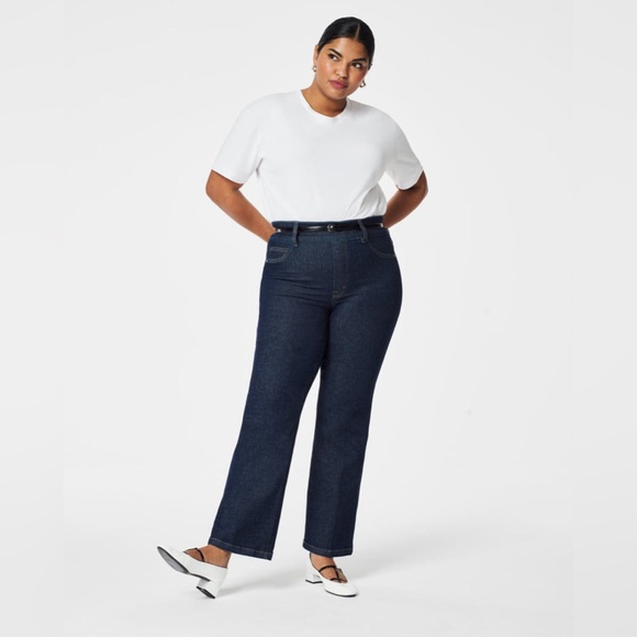 SPANX Cropped Kick Flared Jeans in Raw Indigo Wash Size XL - Picture 2 of 16